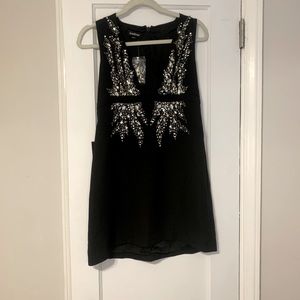 Deep v- neck Bebe black jeweled dress